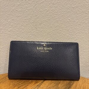 Kate Spade Staci Large Slim Bifold Wallet Saffiano Leather Navy